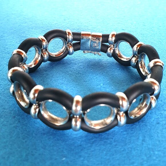 Bold Vintage Italy Erwin Pearl 925 Sterling Silver O-Link Statement Bracelet - Picture 1 of 13